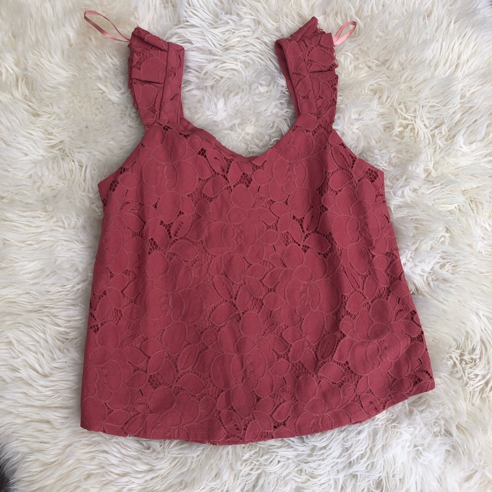 Mauve lace ruffle sleeve tank/blouse. Sz.M NEW